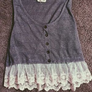 Grey tank with white lace